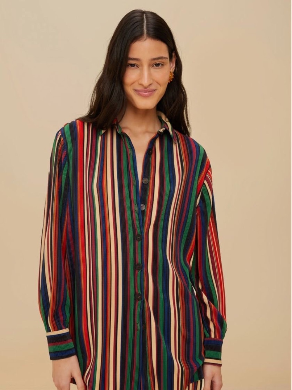 Farm Rio Pipa Stripes Multicolor Pleated Shirt